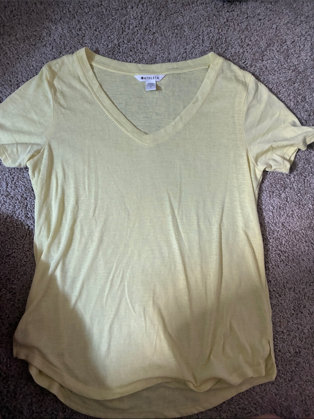 Athleta Light Yellow V-Neck Short Sleeve Tee